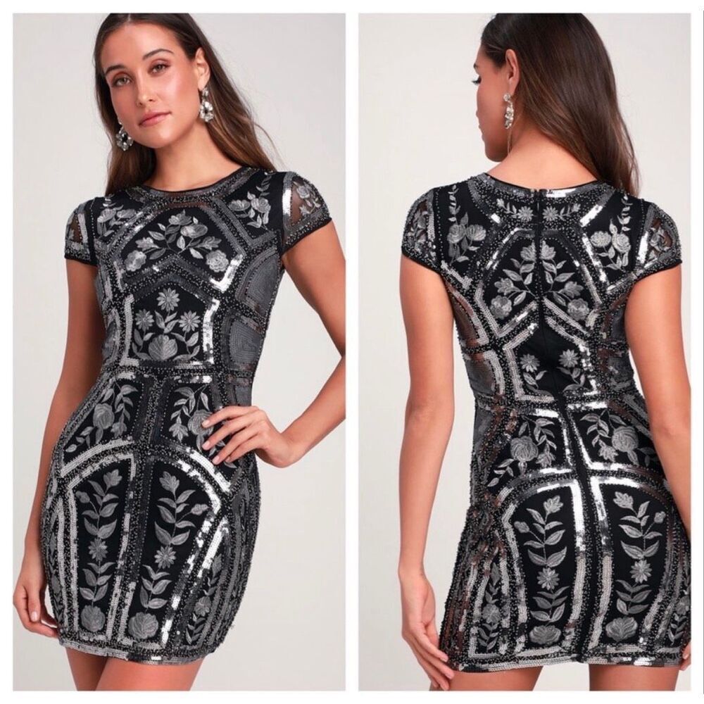 NWT Lulus Spread Your Shine Black Sequin Mini Dress Women’s Large L